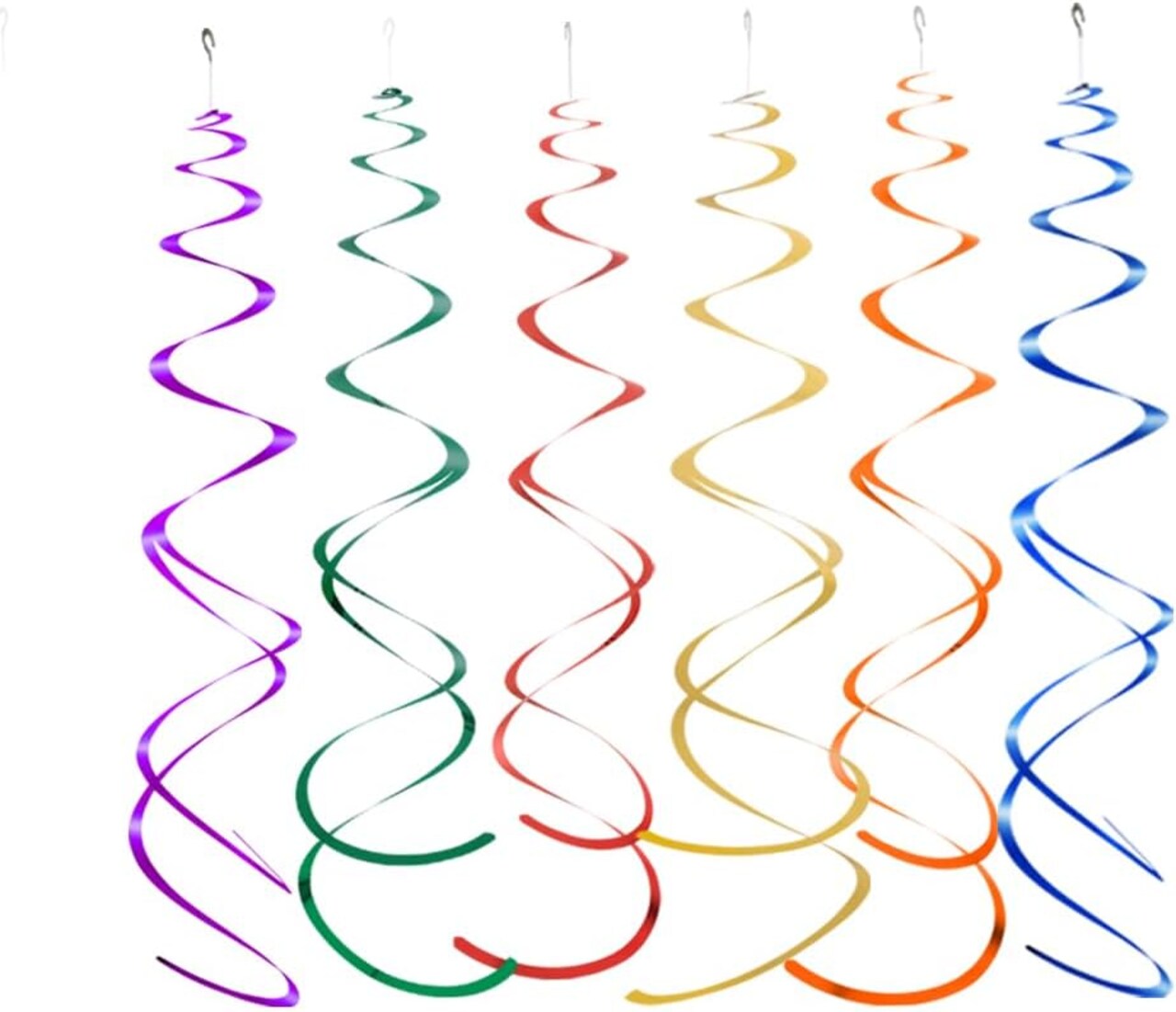 Colorful Rainbow Foil Swirl Hanging Decoration Streamer for Birthday Graduation Wedding Pride Theme Party Supplies, Gold Red Orange Green Blue and Purple, Pack of 18